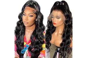 BELUCK Peluca Mujer Pelo Natural Humano 13x6 Body Wave Human Hair Wig Peluca Lace Front Pegamento Peluca Afro Natural Color Wig For Black Women 16 Pulgadas