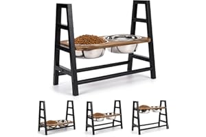 Emfogoo Dog Bowls Raised Dog Bowls for Large Dogs 3 Heights 3.9in 8in 12.8in with 2 Stainless Steel Dog Food Water Bowls Elevated Dog Bowl With Stand for Small Medium Large Dogs and Cats