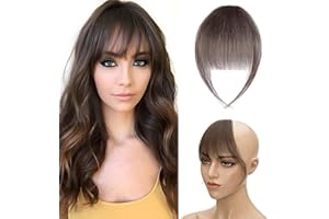 Silk-co Frangia Clip Capelli Veri, Frangia Capelli Veri,Naturali Lisci 3g Remy Human Hair Air Bang Frangia con Tempie - 2 Marrone Scuro