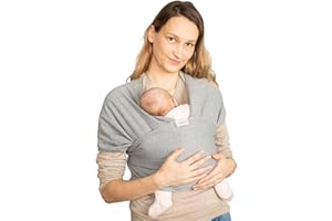 JUICY BUMBLES Écharpe de Portage Bébé Confort - Porte-Bébé Souple en Tissu Coton pour Nourrisson Nouveau Né de 0 à 3 ans (15Kg) - Avec Sac de Voyage - Gris Foncé