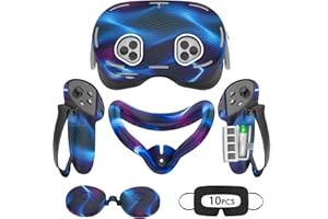 VR-Silikonhülle, kompatibel mit Meta/Oculus Quest 3S, VR-Zubehör-Set, inklusive Controller-Griff-Lederabdeckung, VR-Schalenabdeckung, Gesichtsabdeckung, Objektivabdeckung und 10 (Aurora Blue)