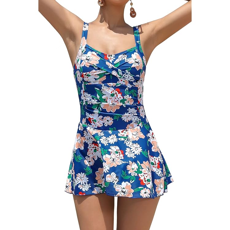 SHEKINI Eendelig badpak voor dames, vierkante kraag, verstelbare nekhouder, badjurk voor dames, chique ruches, badpak voor dames, buikweg, badrok, donkerblauw, S SHEKINI Eendelig badpak voor dames, vierkante kraag, verstelbare nekhouder, badjurk voor dames, chique ruches, badpak voor dames, buikweg, badrok, donkerblauw, S