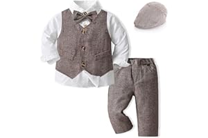Volunboy Completo Elegante Bambino Camicie + Papillon + Gilet + Pantaloni, Ragazzo Abbigliamento 4 Pezzi Gentleman Cerimonia Nozze