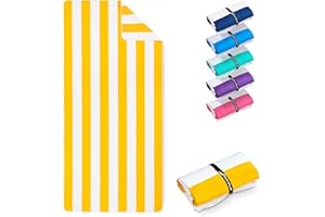 Fit-Flip Telo Mare microfibra – leggero, fine e ad asciugatura rapida - Asciugamano Microfibra Grande - telo mare XXL - 100% riciclato - rigato giallo limone-bianco 160cmx90cm