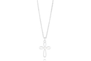 Molly Brown London Sterling Silver Rounded Cherish Pearl Communion Cross Necklace. Ideal for Christening, Holy Communion Gifts for Girls, Flower Girl and Bridesmaids Gifts