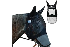 Mascara Antimoscas Caballo Hillylolly Mascara Mosca Caballo, Antimoscas Caballos, Respirable Mascara Caballo Moscas con Protección UV Protección con Orejas y Nariz-L-Full