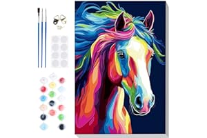 Lxmsja Paint by Numbers Horse for Adults Beginner with Frame, Horse Painting by Numbers for Adults on Canvas, DIY Acrylic Animals Painting Kit Art and Crafts Gifts for Home Wall Decor, 8x12inch