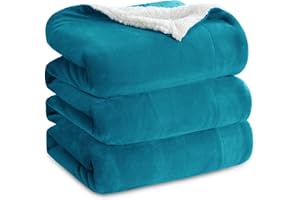 Bedsure Sherpa Blanket Turkusowe koce wysokiej jakości, przytulne koce, bardzo gruby ciepły koc na sofę / koc na sofę w dwustronnym, super puszysty koc polarowy 220x240 cm jako narzuta na sofę lub koc do salonu