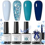 RSTYLE 4PCS Smalti Semipermanenti per Unghie Colore Turchese Shellac Gel UV/LED Kit Nail Polish Manicure 6ML Blu