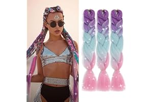 ‎TESS TESS Strähnen für afrikanische Zöpfe, 60 cm, Pailletten und Regenbogenfarben, Haarsträhne, 100 g/Stück, Zopf