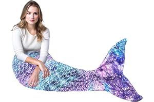 Vautvis Koc syrenka dla dorosłych, miękki koc syrenka 160x70cm, koc syrenka dla kobiet, flanelowy przenośny koc syrenka przytulny koc na sofę, łóżko (fioletowy)