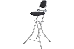 Ribelli® Chaise Assise – Debout, réglable en Hauteur, avec Un Siège de Support idéal pour Le Repassage, la Cuisine, l'Artisanat et Le Travail ; de Couleur Argent/Noir, dim. 47 x 48 x 90 cm