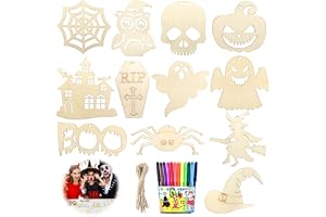 JOKILY 24stk Halloween pyssel barn trä pumpa pysselset höst, halloween trä pysselset spöke pumpa för målning, obehandlad träberlock med garn och färgpennor för gör-det-själv-hantverk