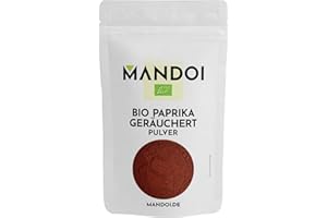 ‎MANDOI Mandoi Bio Paprika Pulver geräuchert, 100g Smoked Paprikapulver zum BBQ, Grillen, Pommes, Gemüse