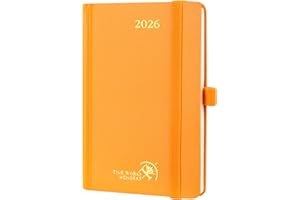 POPRUN Kalendarz 2026 Small 16 x 10,5 cm, Twarda Okładka, Tygodniowy Planer 2026 A6 z Zakładką, Gruby papier 100 GSM, Pomarańczowa