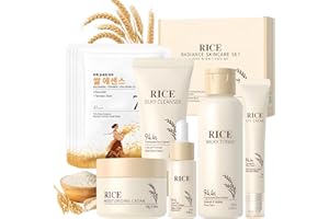 SHOPPGO Rice Skincare Kit, 9 Piezas Skincare Coreano, Rice Cuidado Facial Mujer, Korean Skincare con Limpiador Facial, Mascarillas Coreanas, Rice Toner, Cremas Faciales Mujer, Contorno de Ojos, Serum Coreano