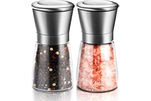 ACCL Stainless Steel Salt and Pepper Grinder, Refillable and Adjustable Coarseness Manual Pepper Mill, 5.3"x 2.5" Professional Grinder for Spices and Seeds, Fits in Home, Kitchen, Outdoor (2 Packs)