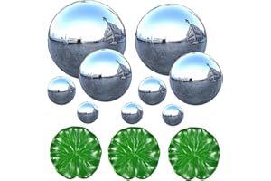 Newtic 9 Stück Edelstahl Gartenkugel, Klein Garten Teiche Deko Set, Silberne Schwimmkugeln für Teich Miniteich Edelstahl Spiegelkugel Haus Und Garten Verzierungs Dekoration für Minite