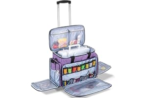 Luxja Nähmaschinentasche mit abnehmbarem Trolley, Rollende Nähmaschinentasche mit abnehmbarem Bodenpolster (passend für die meisten Standardnähmaschinen), Patentiertes Design, Lila
