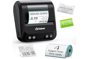 CLABEL Etichettatrice Etichette Adesive, 320B 3" Mini Bluetooth Stampante Portatile Termica Compatibile con Android e iOS per Ufficio Codice A Barre Trasporto Casa Scuola con 1 etichetta 70×40mm