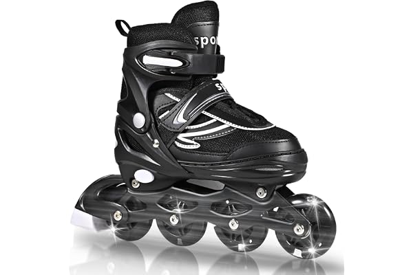 LIRENGUI Réglables Patins à roulettes en Ligne pour garçons et Filles, Noir Blanc Patins à roulettes à 4 Roues pour Adolescents et Adultes avec Roues Lumineuses pour Les Sport