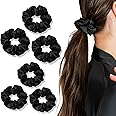 Temperia (6Pcs Set) Silk Satin Scrunchies For Women & Girls - Stylish Ponytail Bun Juda Rubber Bands Luxury Hair Accessories Crunchies - Scrunchy Ties For Style, Decoration & Wedding - Black (MN01)