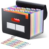 ThinkTex A4 Accordion Folder Folder, 12 Pockets Expandable File Organizer, Portable Document Sorter, for Office, School, Fami