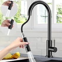 Produktbild von Wasserhahn Küche Schwarz - Küchenarmatur Mit Brause Ausziehbar 360° Schwenkbar, Spültischarmatur Mischbatterie 2 Strahlarten Mit Spiralfeder, Edelstahl Armatur