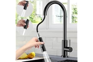 NIKYJM Grifo Cocina Extraible,Grifos Cocina Fregadero con 2 Modos de Flujo de Agua, Giratorio 360° Grifos Cocina Fregadero,Agua Frío y Calor Disponibles, Acero Inoxidable -Negro mate