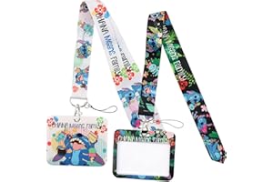 BESTZY 2PCS Stitch Lanyard Ensembles Lanière avec Porte Cartes Stitch Courroie de Cou de Lanièrela Qualité Cartoon Lanyard pour Clés Carte d'identité L'école Le Bureau Carte de Bus-5