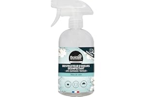 BOLDAIR - Destructeur d'odeurs désinfectant - Parfume pendant des heures - Désinfecte air, surfaces et textiles - Fleur de coton - Sans colorant - Désodorise en 5secs - 500ml - Fabrication Française