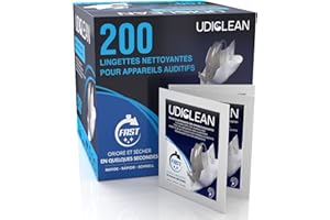 UDIVITA 200 lingettes nettoyantes Udiclean pour le nettoyage et l'entretien des appareils auditifs Lingettes à séchage rapide humidifiées et emballées individuellement éliminent la sueur grasse et la saleté