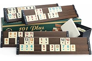 101 Plus Semus Star Rummy Set Okey - Materialien (Kunststoff-Spielbänke mit Holz Optik-Furnier - leicht und stabil & Melaminsteine) mit SEMUS Kugelschreiber (Braun)