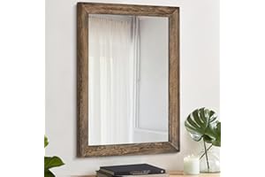 AAZZKANG Rustykalne drewniane lustro – duże prostokątne dekoracyjne lustro ścienne, 50 x 40 cm, brązowe ramka do sypialni, salonu, łazienki