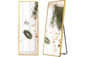 SUPPNEED Espejo de cuerpo entero 150x40 CM Ángulo redondeado Marco Espejo de piso de cuerpo completo Espejos de pie rectangulares para el salón Dormitorio Armario (dorado)