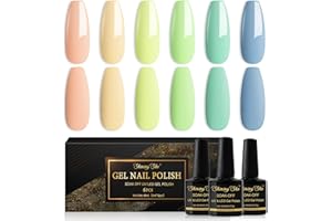 Shining She Esmaltes Semipermanentes de Uñas en Gel UV LED,6 Colores Pastel Macarrón Naranja Amarillo Verde Azul Pintauñas Semipermanentes para Principiantes Art DIY en Casa,8ML