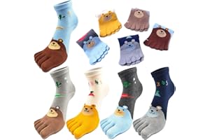 REKYO 5 Pares Niños Del Dedo Del Pie Calcetines Algodón Niños Cinco Dedos Calcetines De Dibujos Animados Lindo Patrón De Los Animales Para Niños Niñas 3 a 12 Años