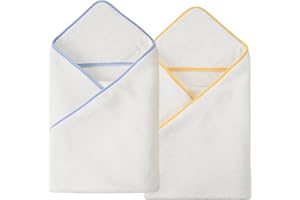Polyte - Toalla de baño de Microfibra hipoalergénica para bebés - con Capucha - Premium - Blanco con Ribete Amarillo y Azul - 91,4 x 91,4 cm - Pack de 2