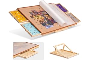 Tektalk Table de puzzle avec support réglable intégré et housse amovible, jusqu'à 1000/1500 pièces (avec barre en cuir et support réglable intégré)