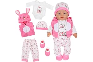 5 stycken dockkläder, söta kaniner, babykläder för 35–43 cm dockor