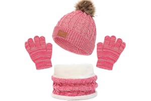 Baynetin 3Pcs Kids Winter Beanie Hat Scarf Gloves Set for 2-8 Years Old Boys Girls. Winter Accessories Sets for Children Outdoor Sports, Knit Thick Warm Fleece Lined Thermal Sets