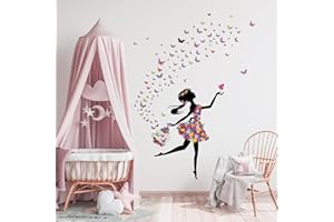 Tanlaby Blumen Fee Wandtattoo Schmetterling Mädchen Wandsticker Blume Vogelkäfig Wandaufkleber für Mädchen Babyzimmer Wohnzimmer Schlafzimmer Kinderzimmer Hause Wanddekoration