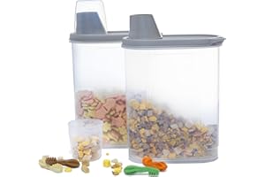 Citylife 2 Pack Dog Food Container Airtight Cat Pet Food Storage Container with Measuring Cup Pour Spout Food Dispenser for Dog, Cat, Bird, 18.8 * 9.2 * 30 cm, 2 * 2.3 L (Grey)