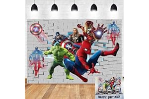 OWNSUN Superhelden-Themen, Fotografie-Hintergründe, Superstadt, weiße Ziegelsteinmauer, Jungen, Kinder, Geburtstagsparty, Fotohintergrund, Babyparty, Kuchentischdekoration, Studio-Requisiten, 2,1 x 1,5 m