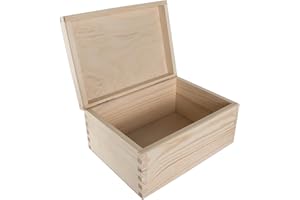 WOODEEDOO Small Rectangular Wooden Box with Lid | 22 x 16 x 10 cm | Memory Keepsake Trinket Storage | Unpainted & Untreated Plain Decorative Pinewood for Craft Decoupage