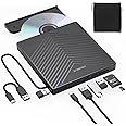 ORIGBELIE External CD DVD Drive, Ultra Slim CD Burner USB 3.0 with 4 USB Ports and 2 TF/SD Card Slots, Optical Disk Drive for Laptop Mac, PC Windows 10/8/7 Linux OS