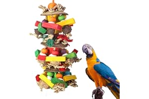 MQUPIN Jouets pour perroquets Jouets pour perruches et Accessoires, Jouets à mâcher pour Oiseaux avec Noix Naturelles, Jouets de Cockatiel Blocs en Bois colorés pour perruches Gris d'Afrique Amazone Mini