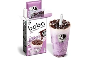 J WAY LOCAL FLAVOR WAY Instant Boba Bubble Pearl Taro Tea Kit with Authentic Brown Sugar Tapioca Boba, Ready in Under One Minute, Paper Straws Included - 3 Servings