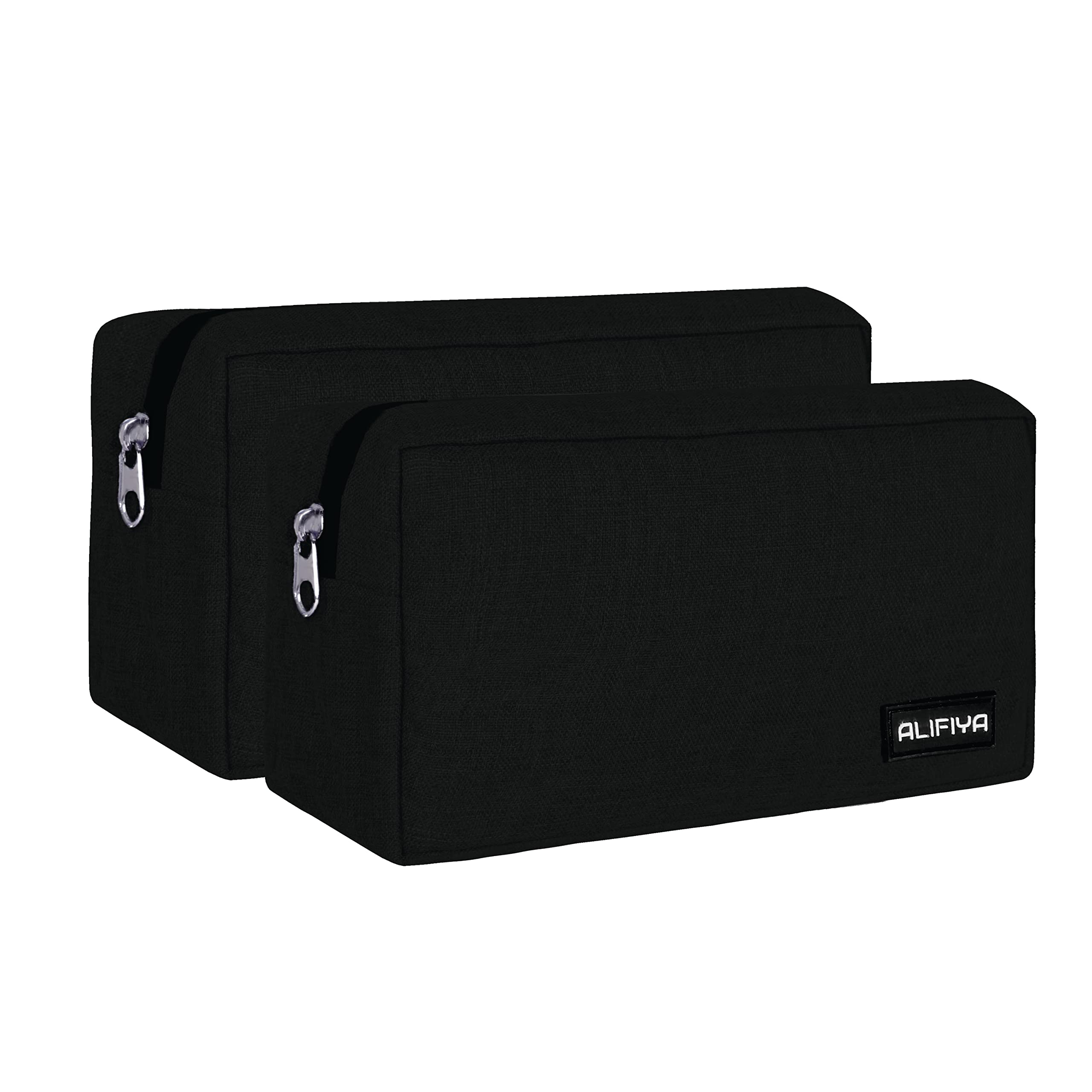 Alifiya Polyester Gadget Charger Pouch/Travel Organizer Pouch for Cables/Hard Disk/Charger (Black - Pack of 2)