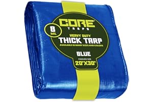Core Tarps telo impermeabile esterno(155 g/m²|20′ X 30′ | 6.1m X 9.15m,Blu)8 Mil protective tarpaulin | tent cover | Telo con occhielli resistente ai raggi, UV, antistrappo.